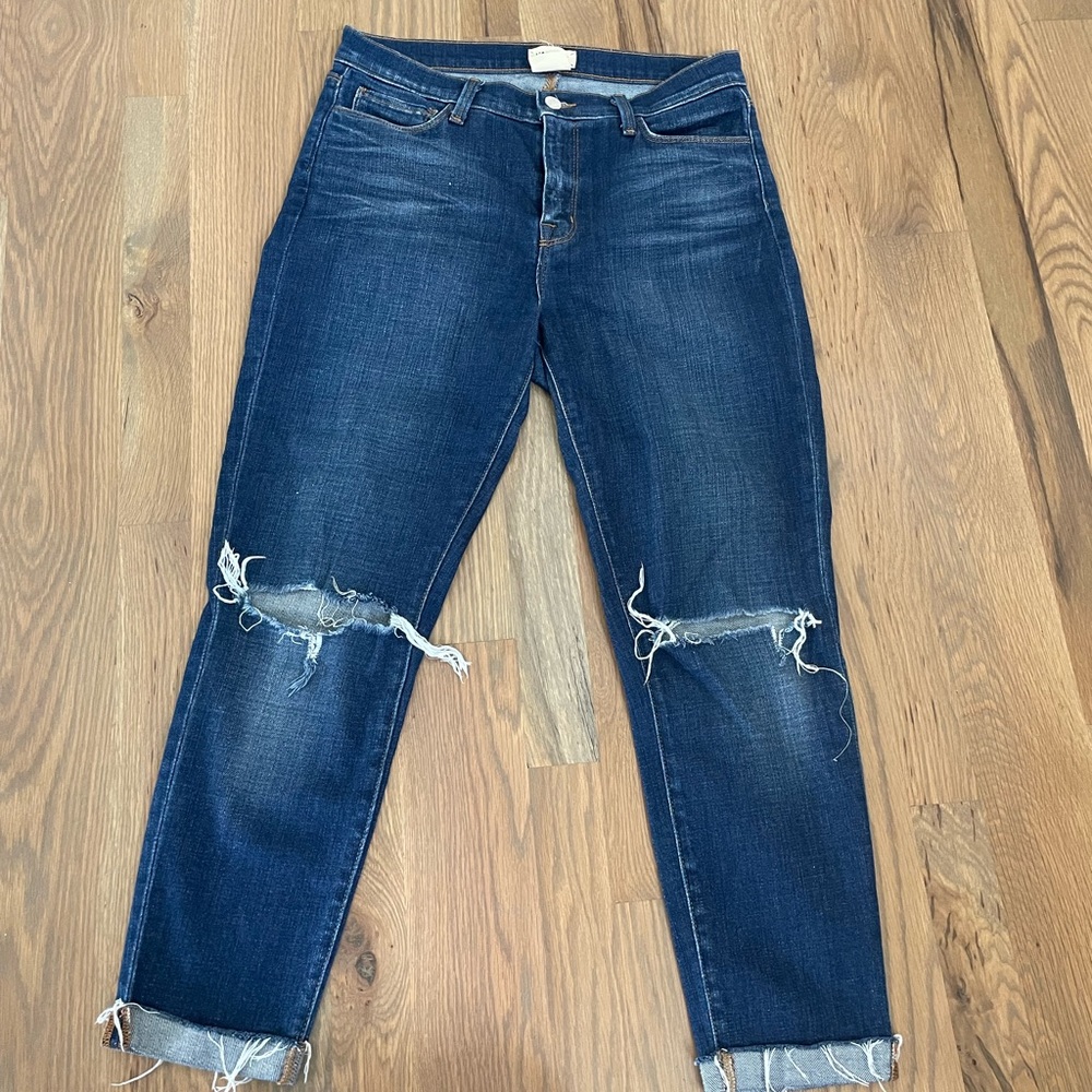 L’Agence size 28 like new, Rachel slim/mince high-rise diamond destruct